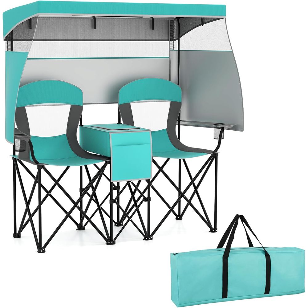 Outdoor Furniture Loveseat - Camping Chair with , 2-Person olding