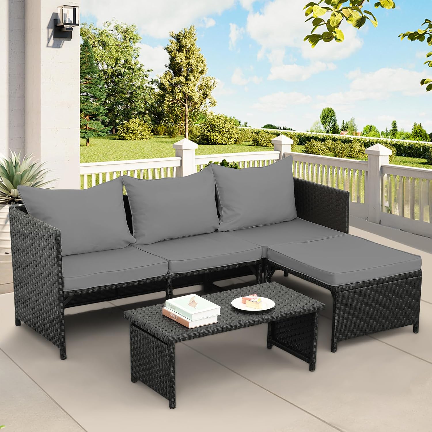 Outdoor Furniture Loveseat - 3-Piece Outdoor PE Rattan Patio Wicker