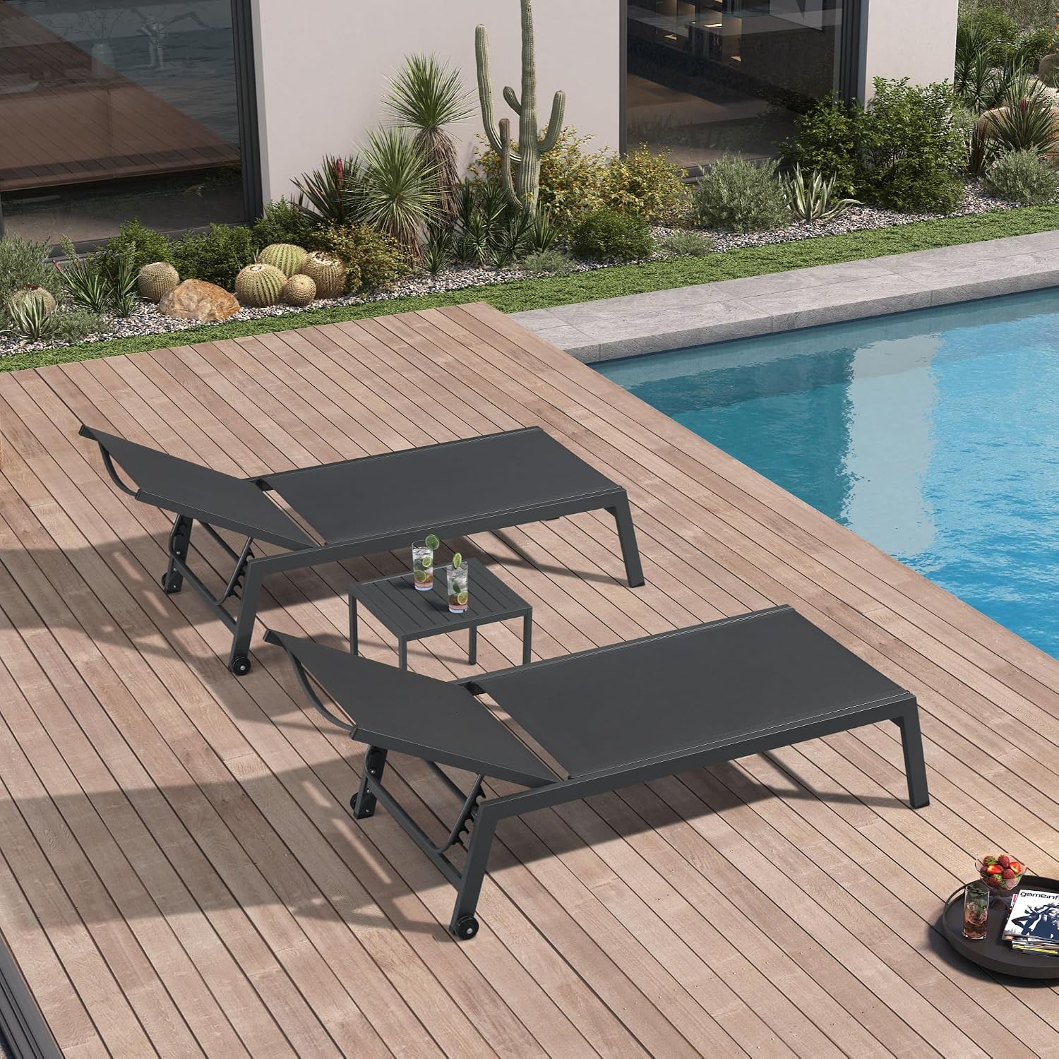 Outdoor Furniture Lounge Set - Wide Patio Lounge Chair 2 Set