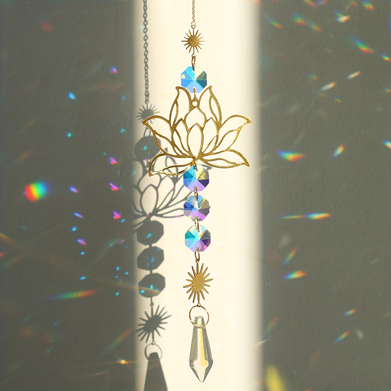Outdoor Furniture Decor - 1PcMetalLotusandArtificial Crystal Suncatcher Charm Handmade Applicable