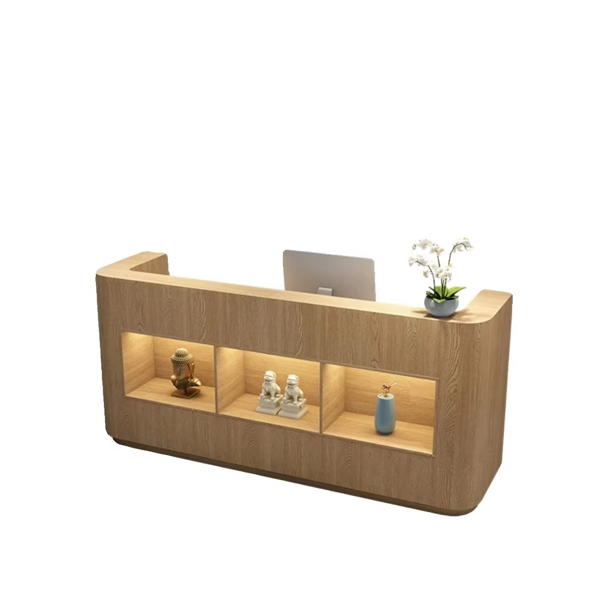 Outdoor Furniture Store - Durable Oblong Lacquered Wooden Reception Desk