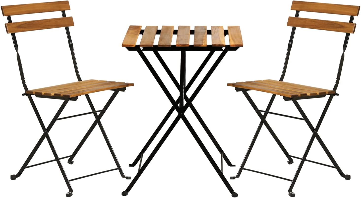 Outdoor Furniture Small - Natural wood 3-piece folding patio bistro