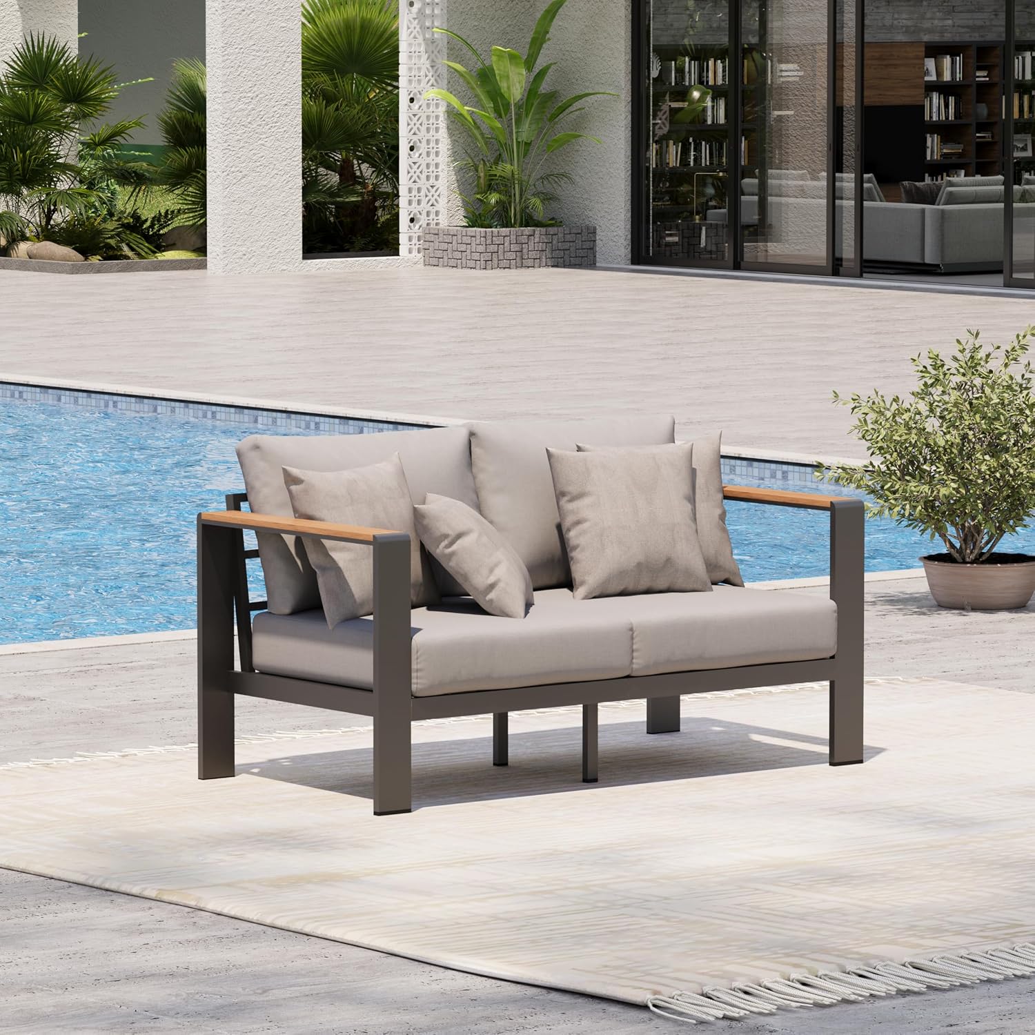 Outdoor Furniture Loveseat - Aluminum Outdoor Loveseat Sofa, All-Weather Patio