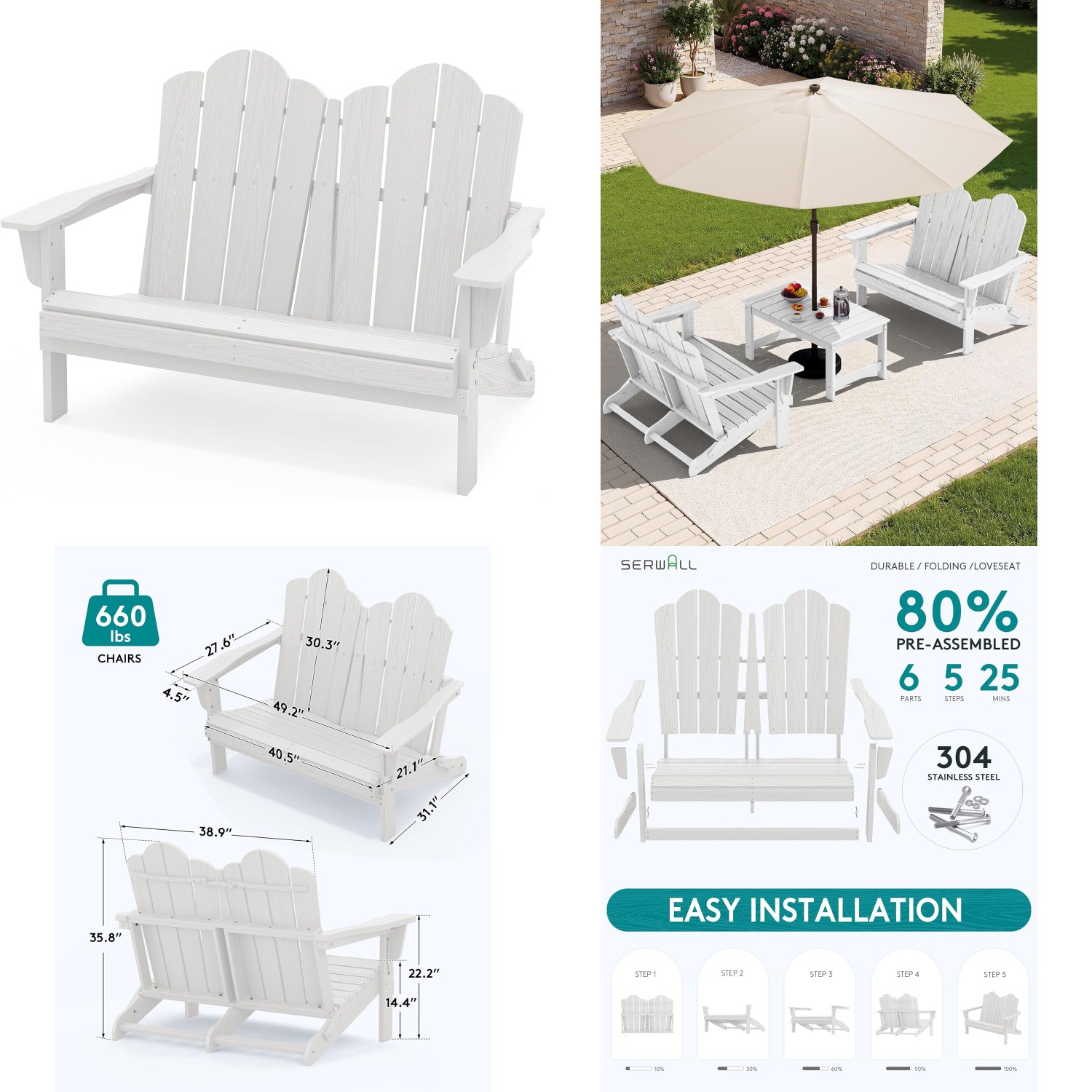 HDPE All-Weather Folding Adiro - Outdoor Furniture Loveseat review and price