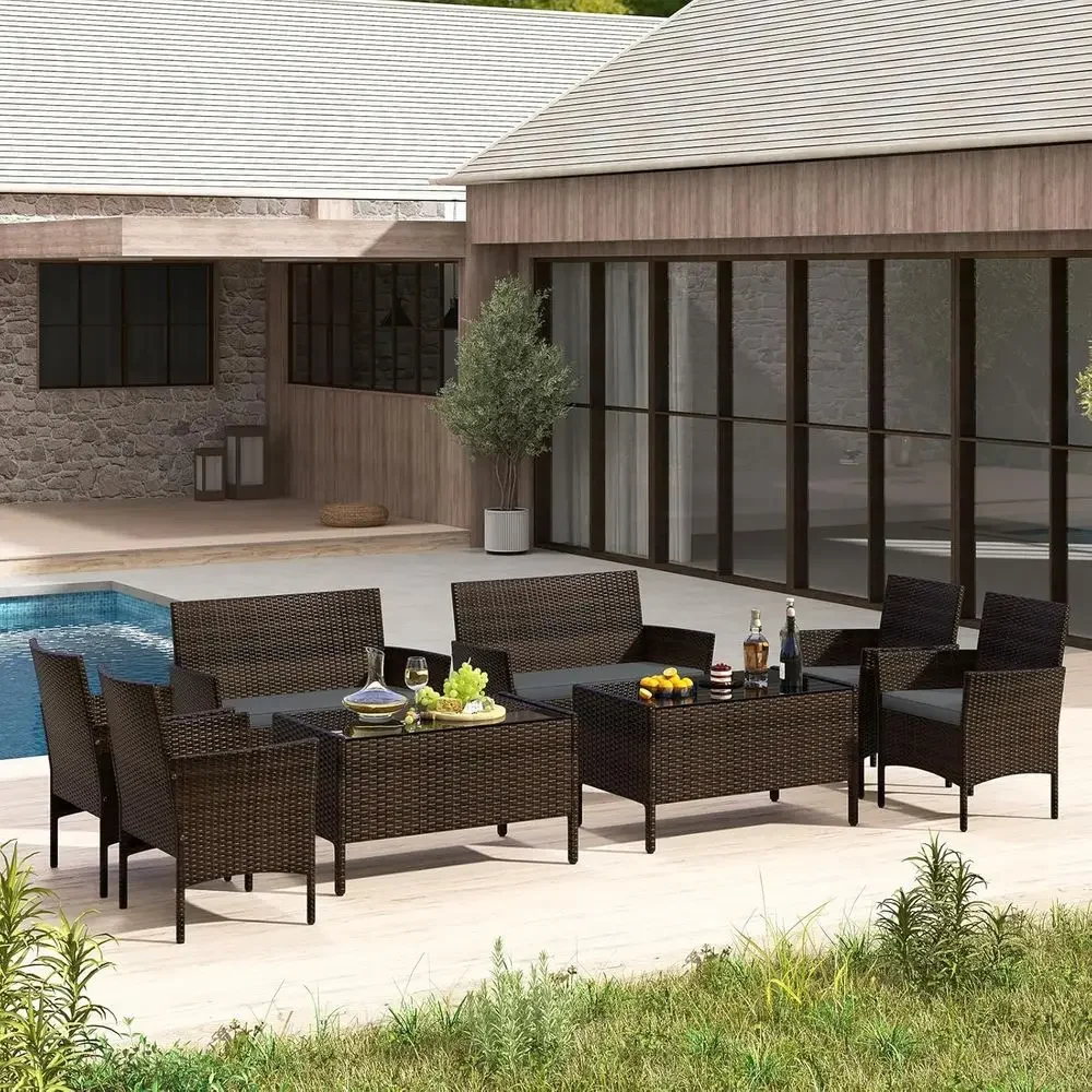 8-Piece Outdoor Rattan Patio F - Outdoor Furniture Loveseat review and price