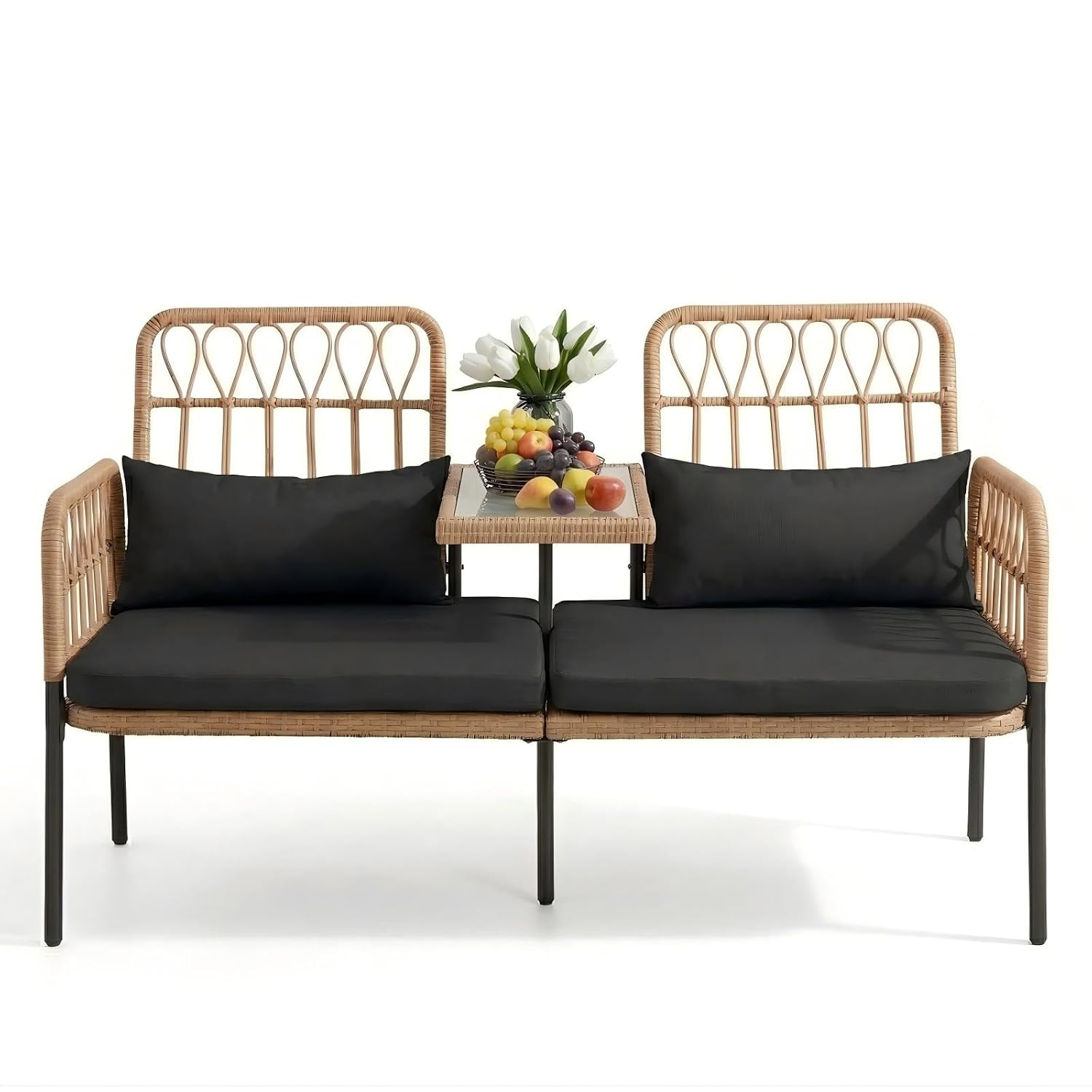 Rattan Loveseat with Glass Tab - Outdoor Furniture Loveseat review and price