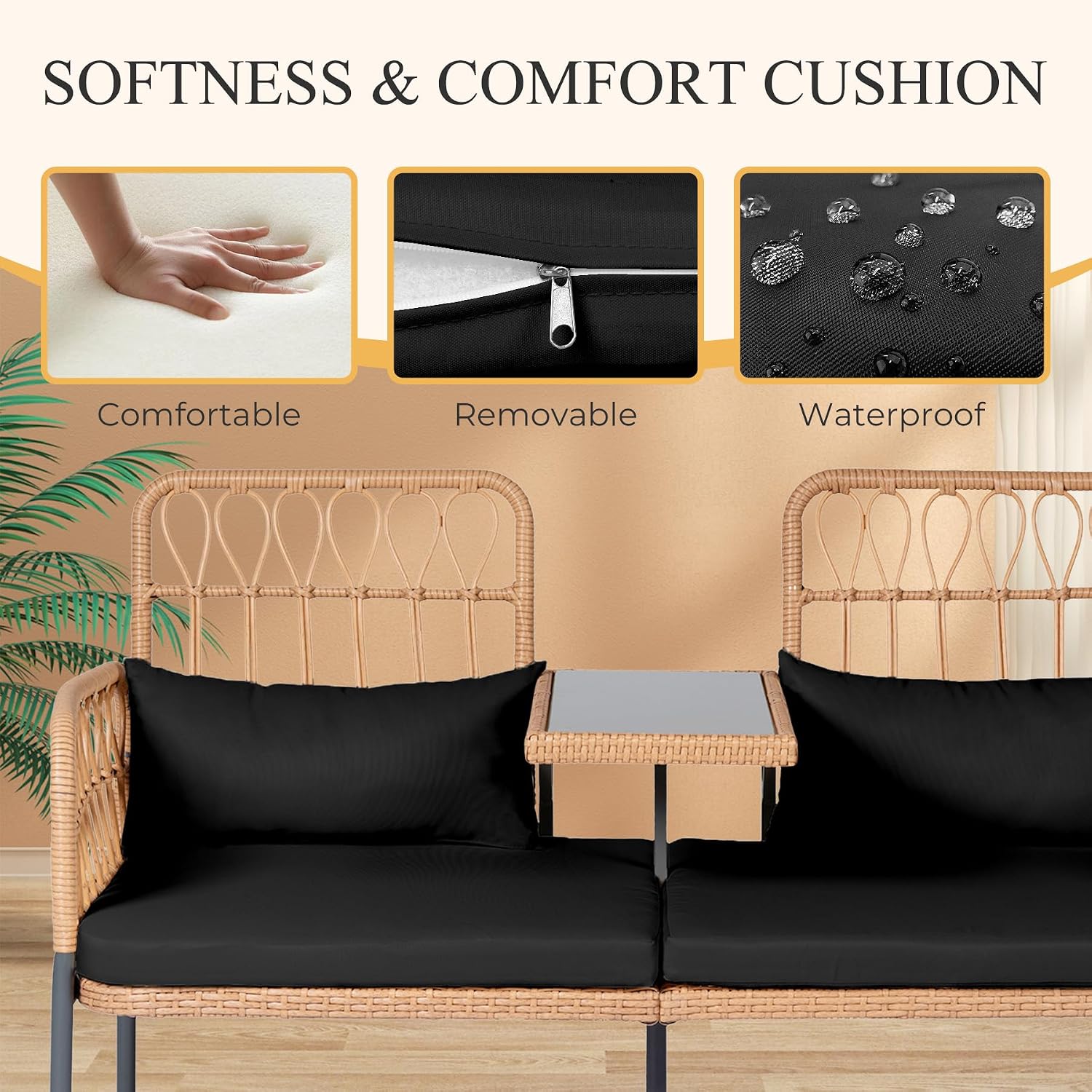 Rattan Loveseat with Glass Tab - Outdoor Furniture Loveseat review and price