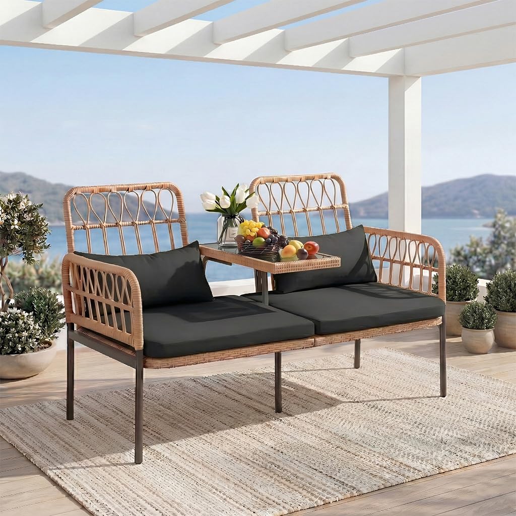 Rattan Loveseat with Glass Tab - Outdoor Furniture Loveseat review and price