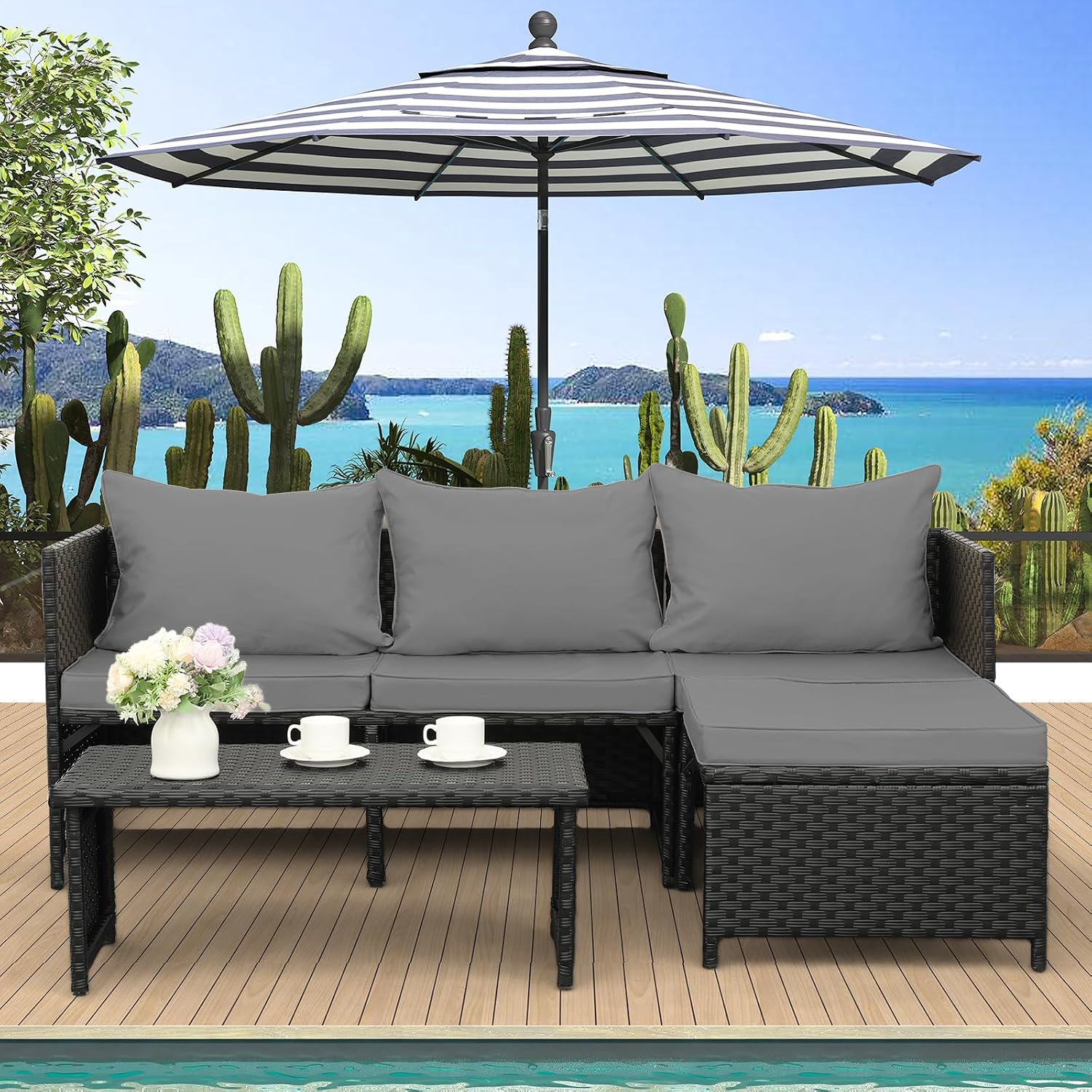 3-Piece Outdoor PE Rattan Pati - Outdoor Furniture Loveseat review and price