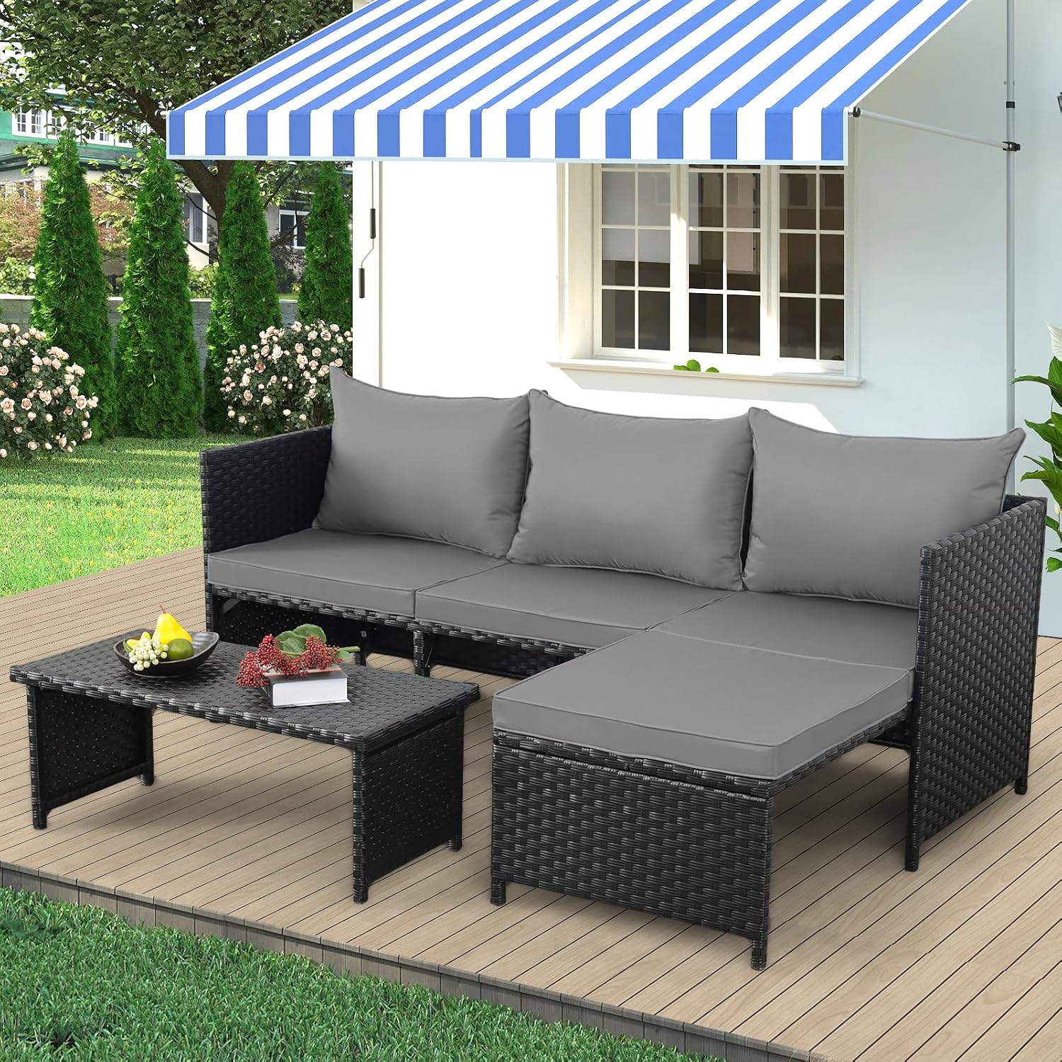 3-Piece Outdoor PE Rattan Pati - Outdoor Furniture Loveseat review and price