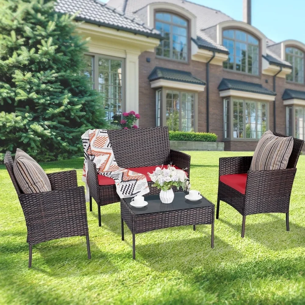 Set 4 Pieces Conversation Sets - Outdoor Furniture Loveseat review and price
