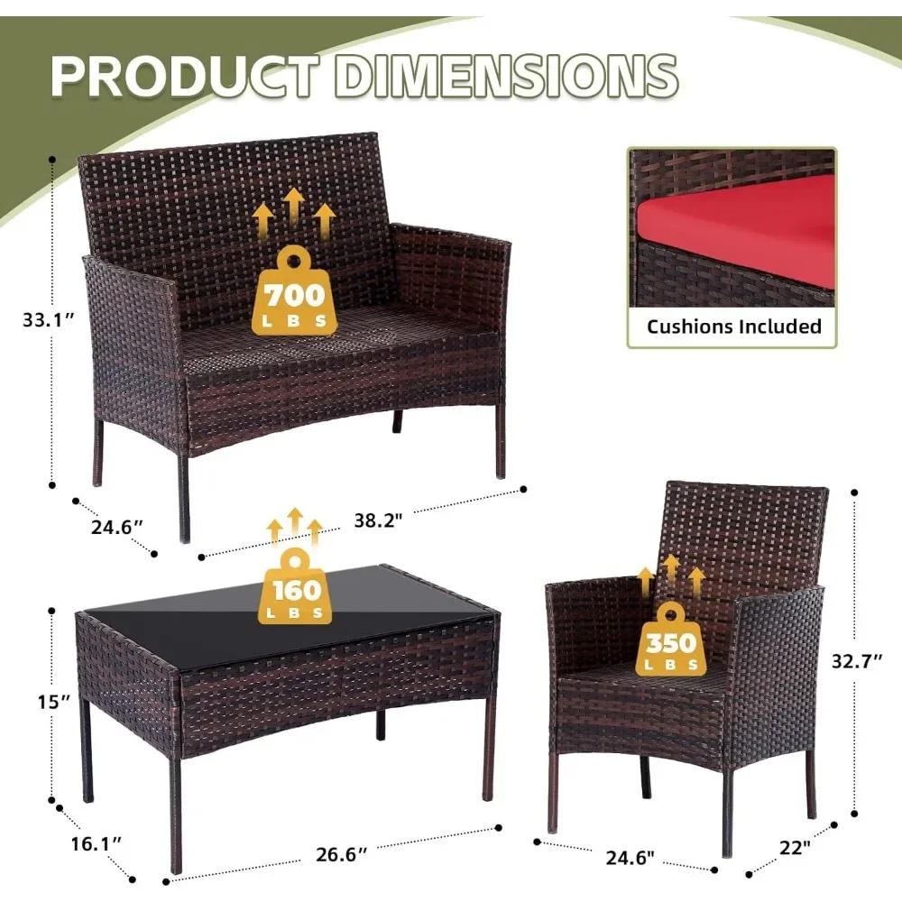Set 4 Pieces Conversation Sets - Outdoor Furniture Loveseat review and price