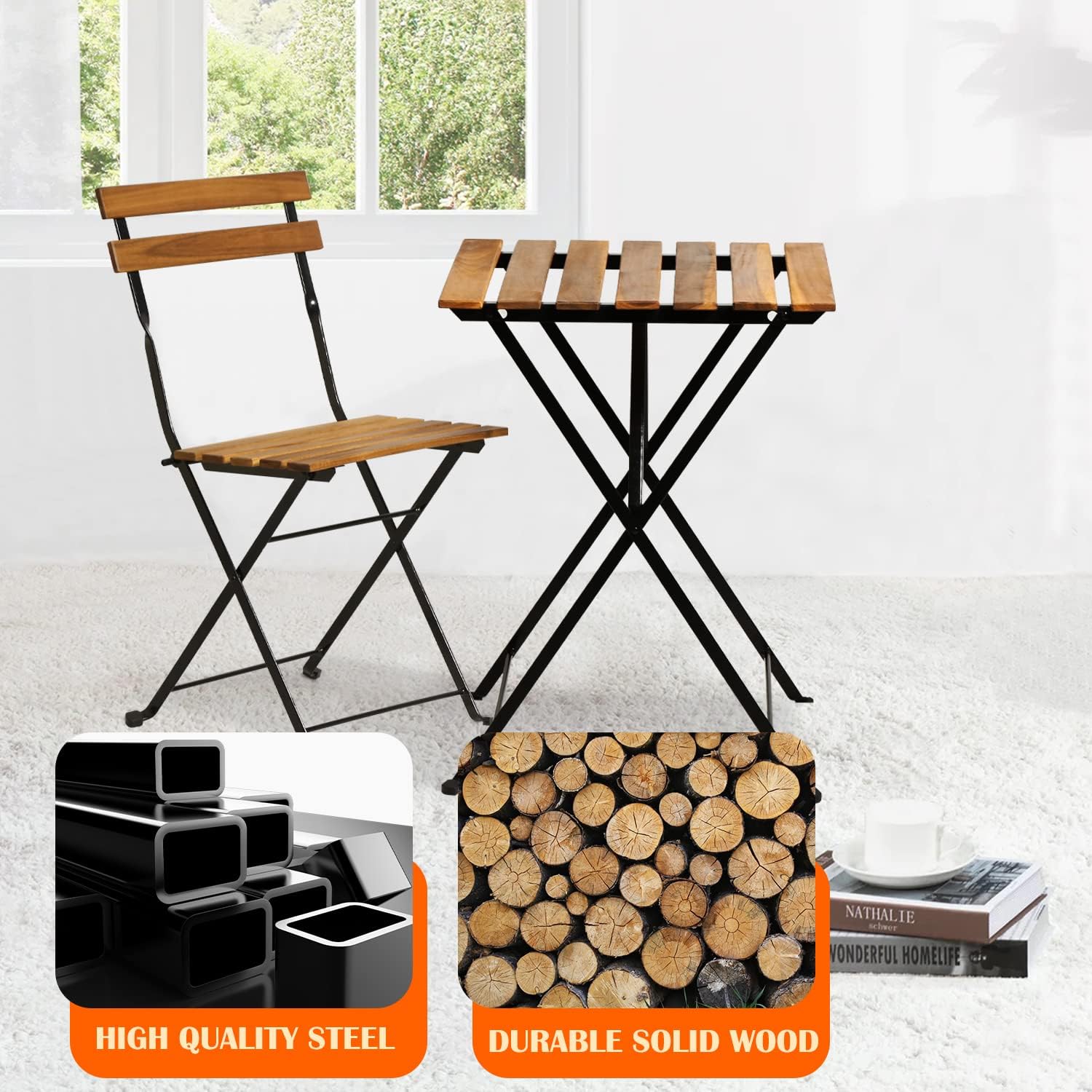 Natural wood 3-piece folding p - Outdoor Furniture Small review and price