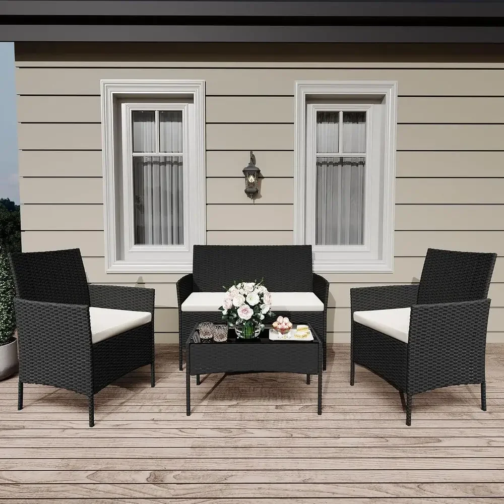 4-Piece Wicker Rattan Patio Fu - Outdoor Furniture Loveseat review and price