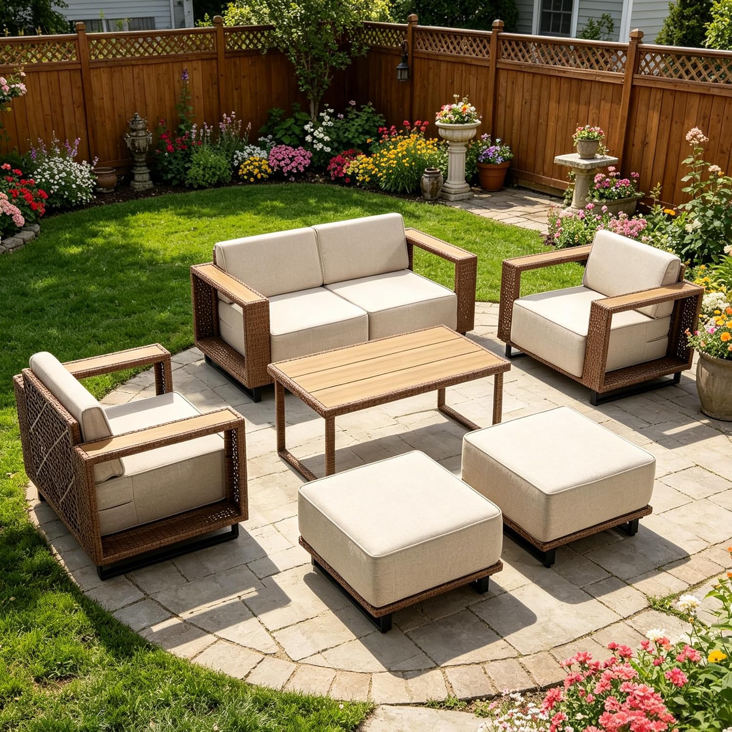 7 Pieces Outdoor Patio Furnitu - Outdoor Furniture Lounge Set review and price